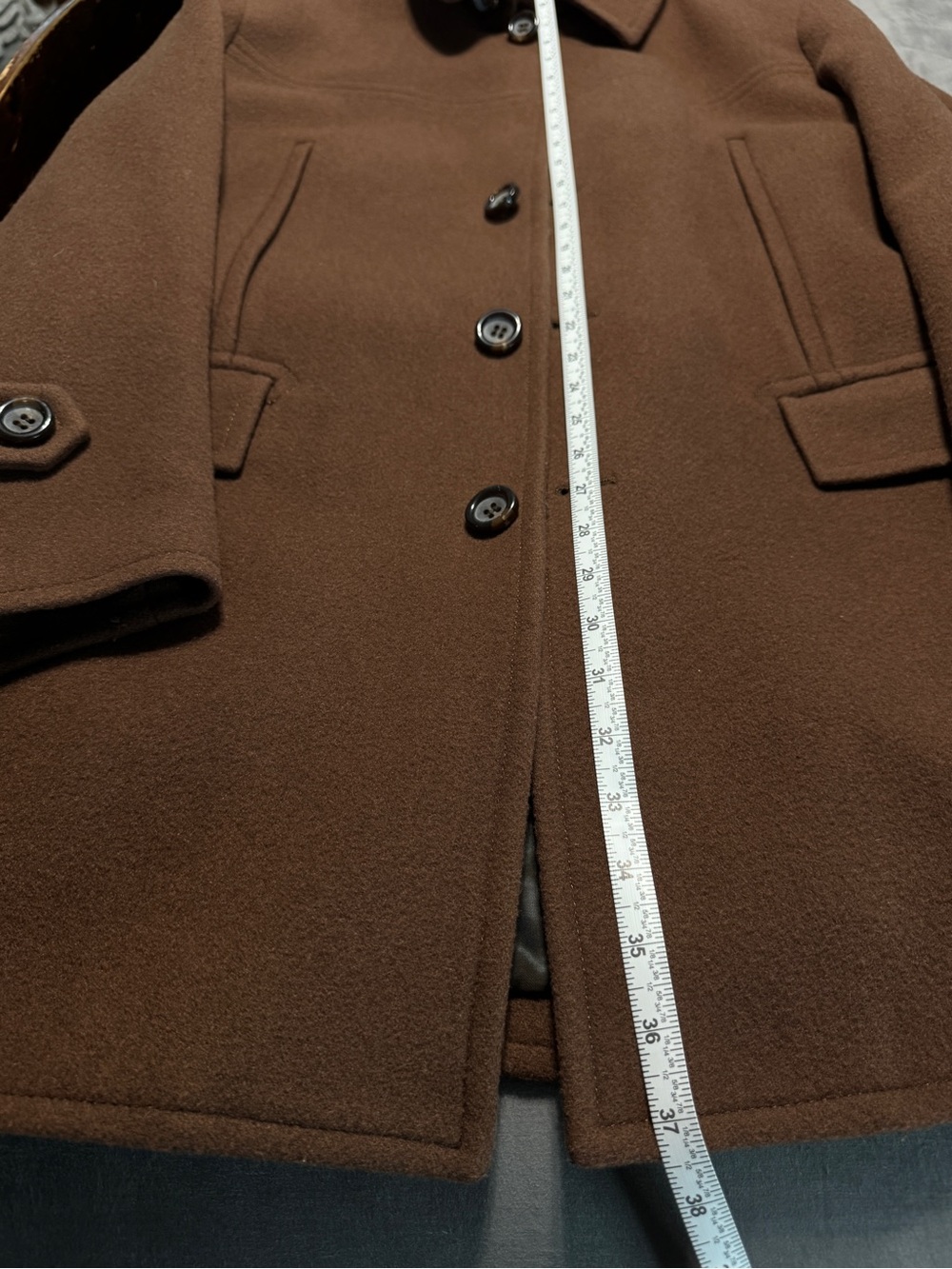 Men's Brown Wool Pea Coat with Back Button Detail